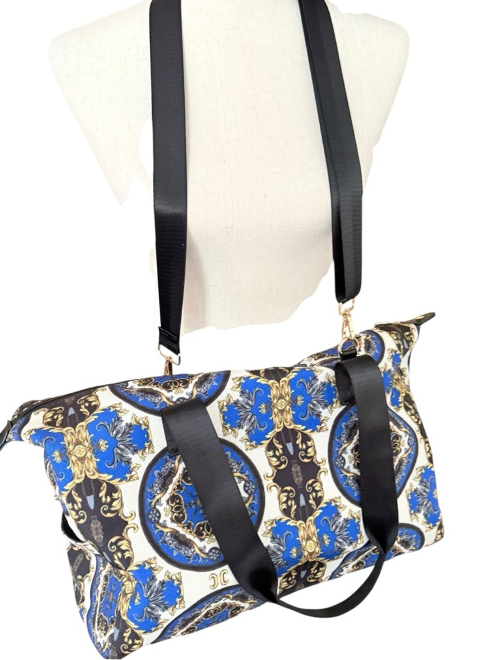 Alice + Olivia Blue, Black & Gold Baroque Travel Duffel